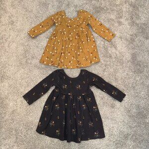 Gerber 2-Pack Toddler Girls Mustard Burgundy & Brown Floral Long Sleeve Dresses